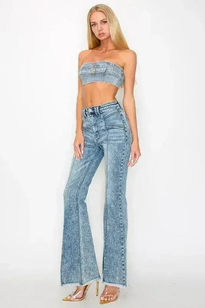 HIGH RISE SUPER STRETCH FLARE W/SEAMED FRONT JEANS