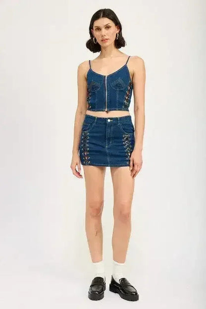 Lace Up Denim Mini Skirt for Women - 100% Cotton | Femstylo