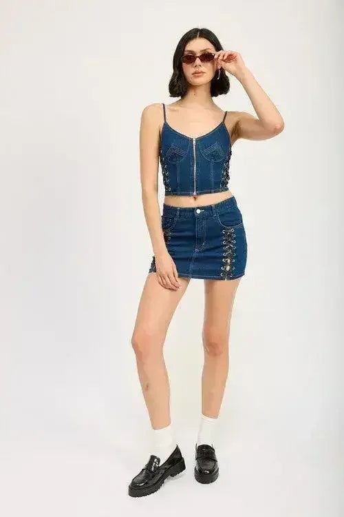 Lace Up Denim Mini Skirt for Women - 100% Cotton | Femstylo