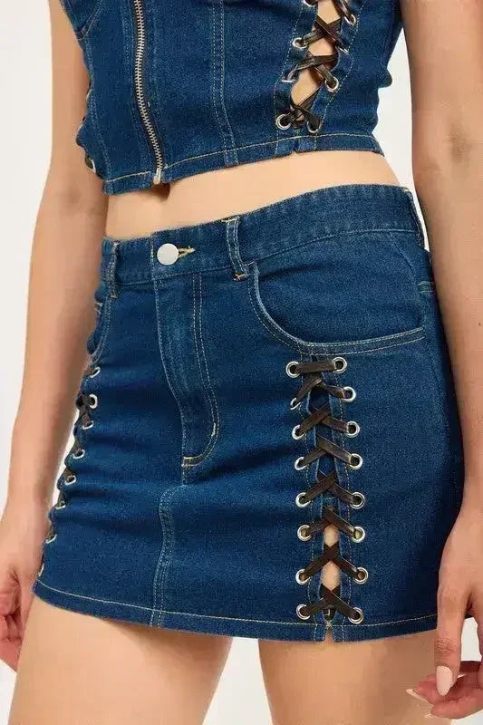 Lace Up Denim Mini Skirt for Women - 100% Cotton | Femstylo