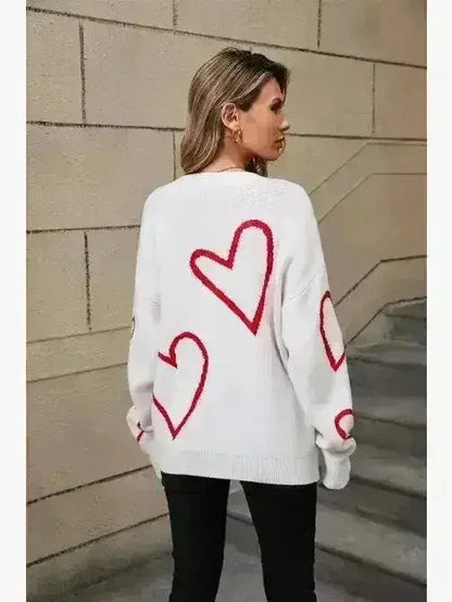 White & Red Heart Sweater – Playful Valentine’s Style