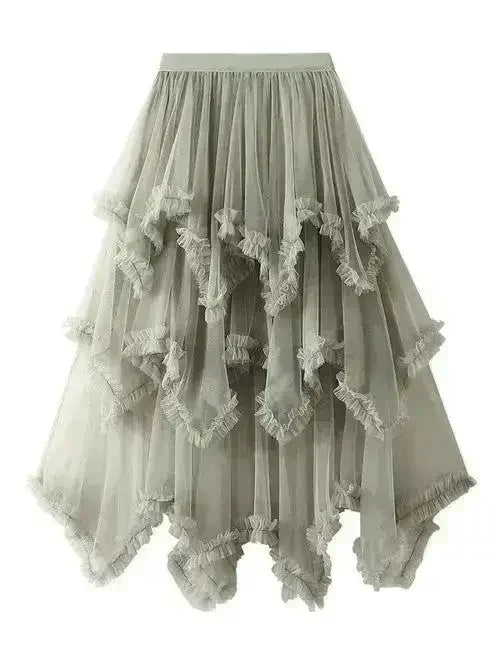 Layered Mesh High Waist Skirt – Sheer Tiered with Shorts