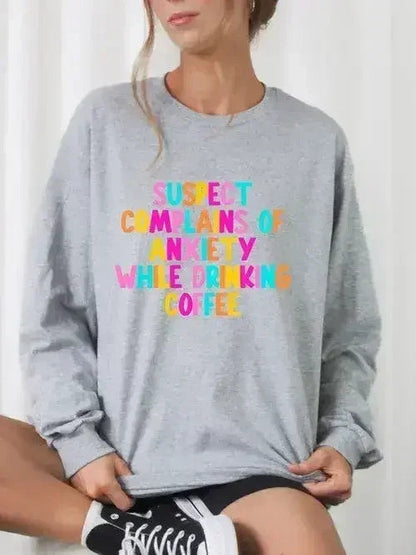 Suspect Anxiety Drinking Coffee Crew Sweatshirt