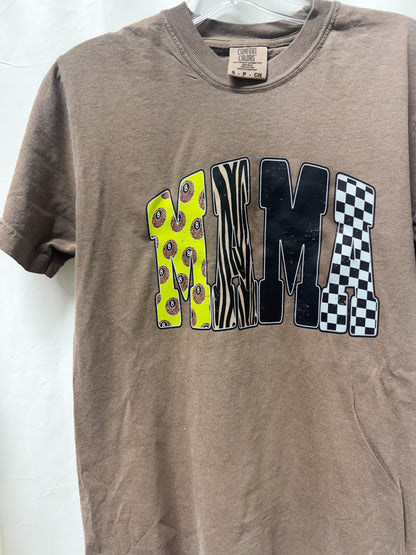 Lime Green Leopard 8 Ball Mama – Espresso Comfort Colors Tee