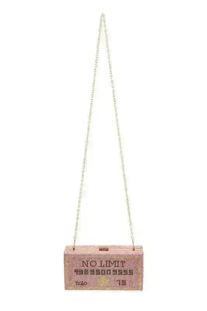 NO LIMIT YOLO Credit Card Rhinestone Clutch