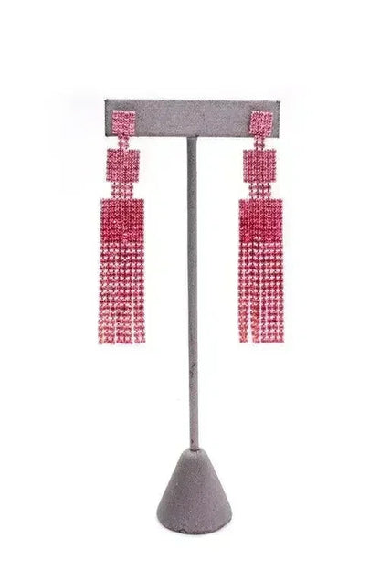 Rhinestone Drop Earrings | Sparkling Tassel Dangle Earrings - Femstylo