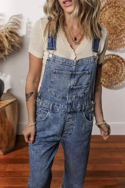 Sail Blue Straight Leg Pockets Denim Bib Overall