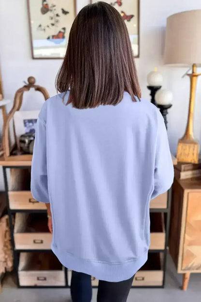 Clearly Aqua Solid Color Floral Patched Half Sleeve Tunic Top