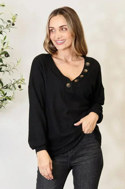 Buttoned Long Sleeve Blouse - Classic Modern Top | Femstylo