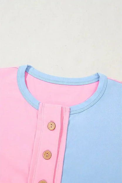 Mint Green Colorblock Half Buttons Henley T Shirt