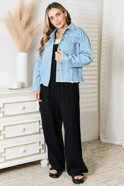Raw Hem Denim Jacket - Dropped Shoulder Design | Femstylo