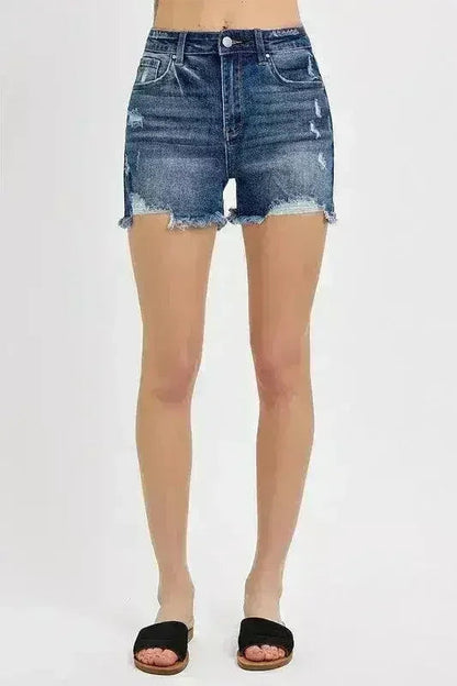 Distressed Denim Shorts - Raw Hem Stretch Cotton Shorts