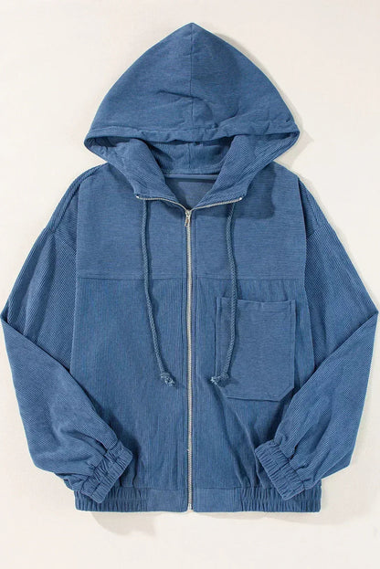 Real Teal Corduroy Zip-Up Hooded Jacket – Femstylo