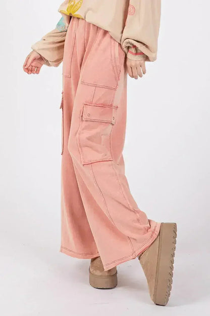 SAGE + FIG Knit Terry Mineral Wash Wide Leg Pants