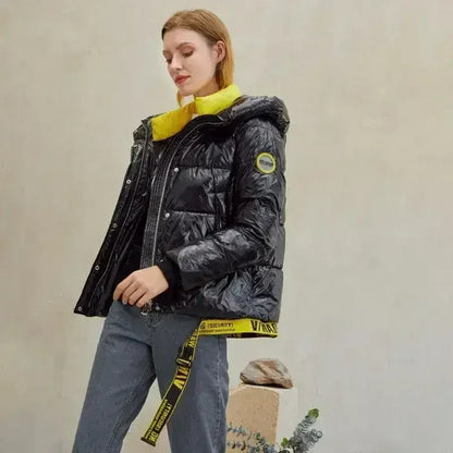 Short women winter coat parkas warm hooded shiny jacket coat Ladies