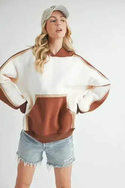 Color Block Hoodie - Kangaroo Pocket Sweatshirt | Femstylo