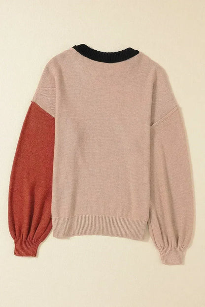 Colorblock Bishop Sleeve Sweater - Ribbed Trim | Femstylo