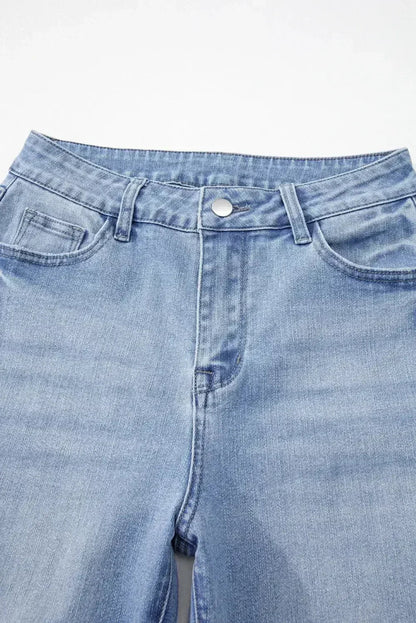 Sail Blue Mineral Wash Raw Hem High Waist Flared Jeans