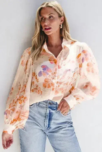 White Balloon Sleeve Floral Shirt - Loose Fit Blouse | Femstylo