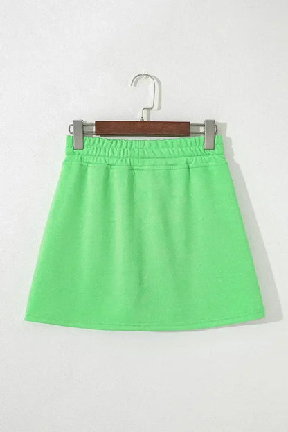 Black French Terry Drawstring Mini Skort with Pockets