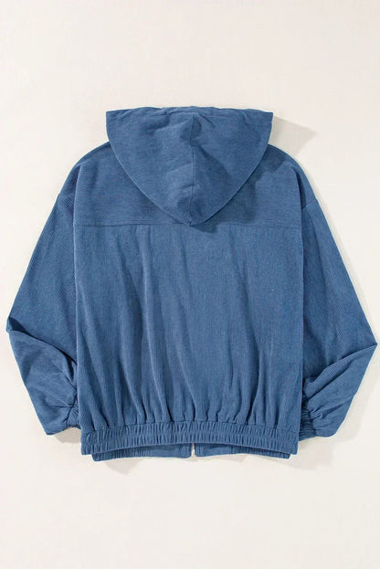Real Teal Corduroy Zip-Up Hooded Jacket – Femstylo