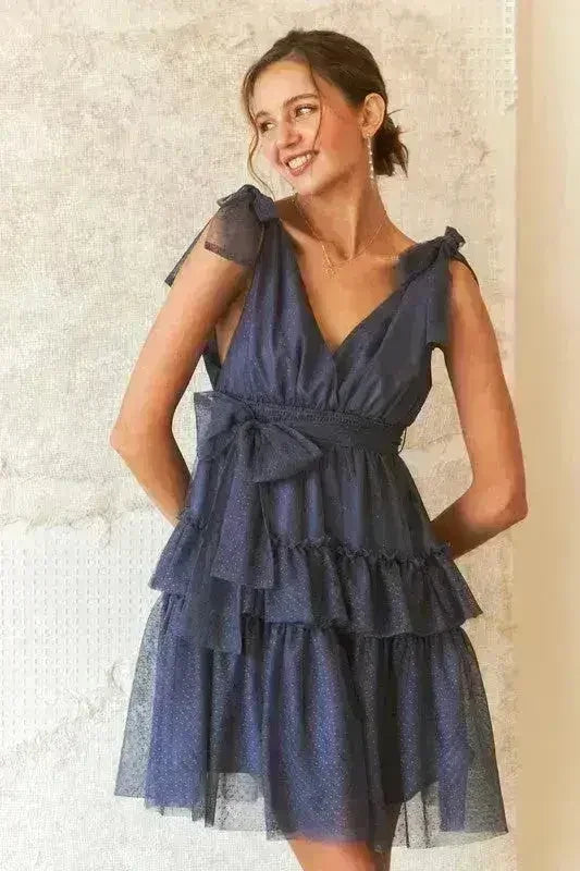 Polka Dot Mesh Dress – Playful Tie Shoulder & Smocked Detail