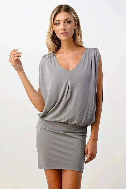 Sleeveless V-Neck Draped Mini Dress Banded - Femstylo