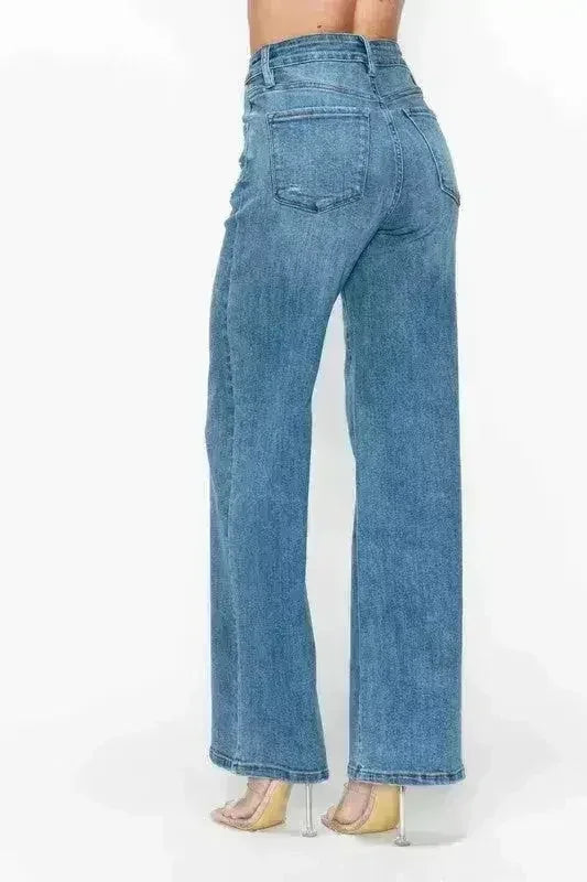 bytos Full Size High Rise Wide Leg Jeans with Pockets