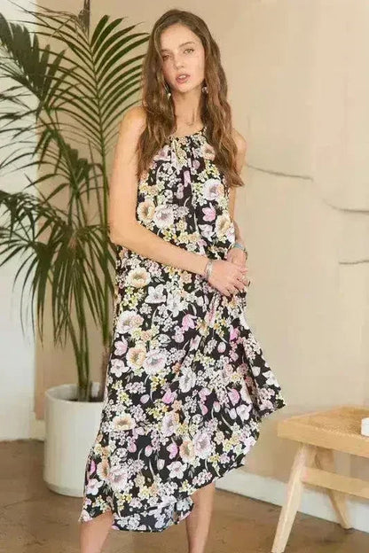 ADORA Floral Grecian Midi Dress - Polyester Elegance | Femstylo