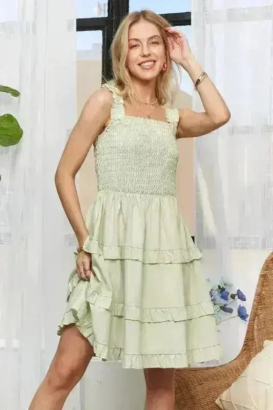Smocked Ruffled Wide Strap Mini Dress – Sweet & Stylish