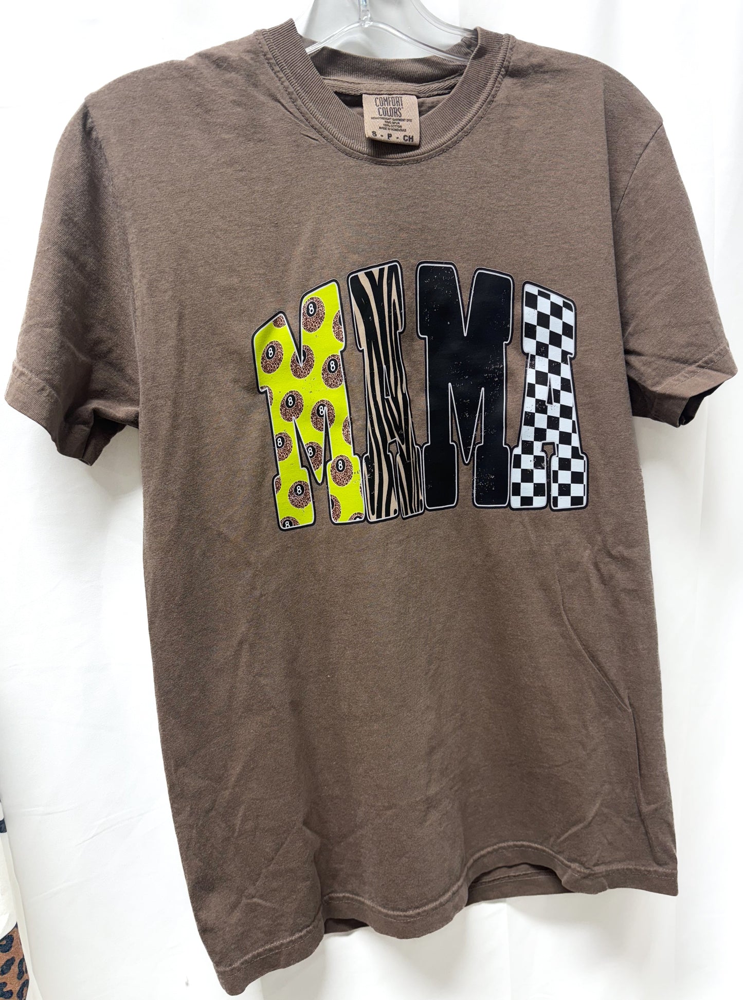 Lime Green Leopard 8 Ball Mama – Espresso Comfort Colors Tee