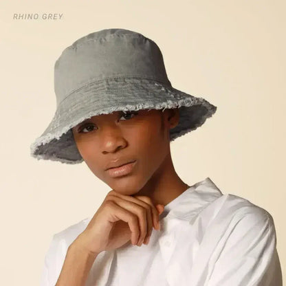 Frayed Bucket Hat - Wide Brim Cotton - UPF 50+ Sun Protection - One Size