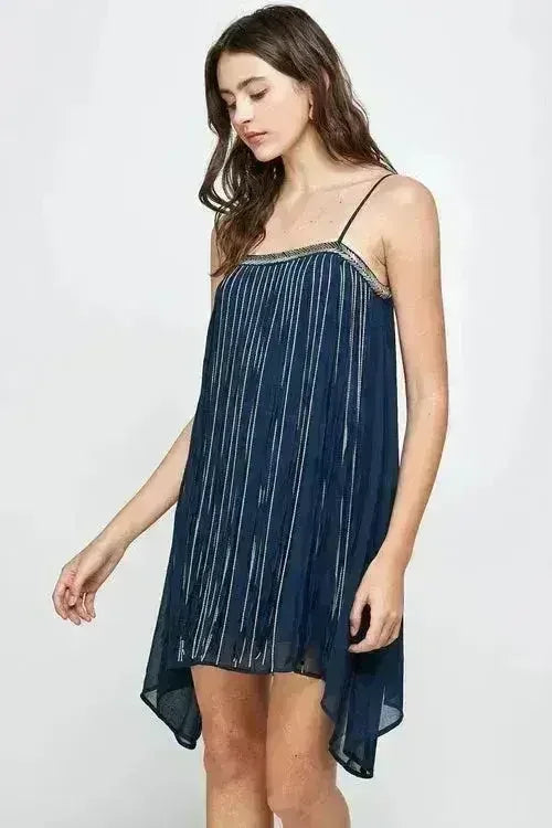 Metallic Fringe Sleeveless Mini Dress Flow - Femstylo