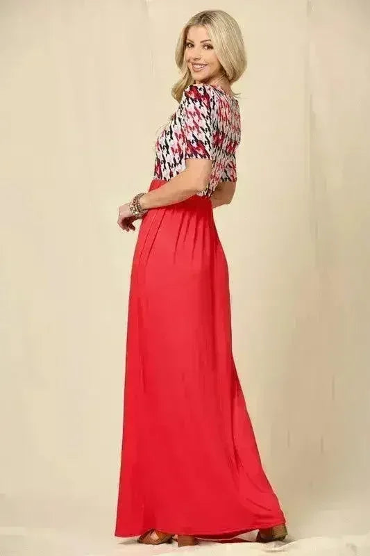 Houndstooth Maxi Dress | Short Sleeve Pocketed Style | Femstylo