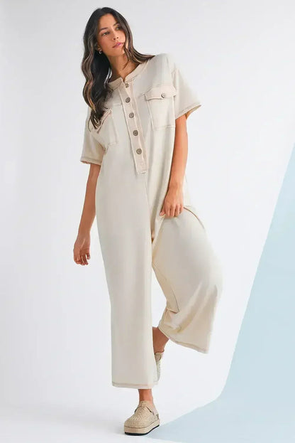 Jet Stream Patchwork Pocket Short Sleeve Jumpsuit