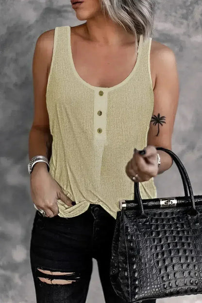 Button Textured Cotton Tank Top