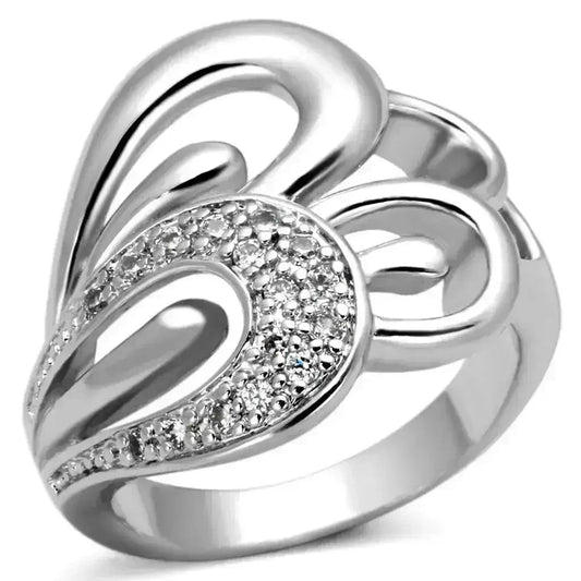 3W325 Rhodium Brass Ring – AAA Clear CZ Solitaire (Dainty Sparkle)