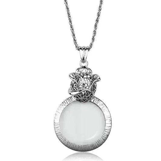 3W913 - Rhodium Brass Magnifier pendant with Synthetic Synthetic Glass