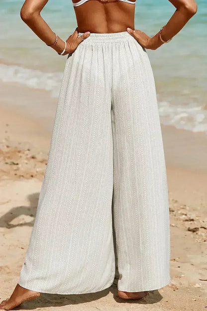 Striped Printed Slit Wide Leg High Waist Pants