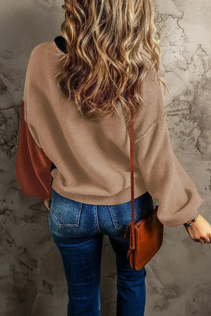 Colorblock Bishop Sleeve Sweater - Ribbed Trim | Femstylo