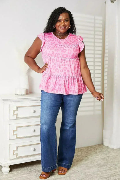 Leopard Tiered Blouse - Long Sleeve Flowy Top | Femstylo