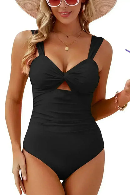 Bright Pink Cut Out Twist Bowknot Backless One Piece Swimsuit