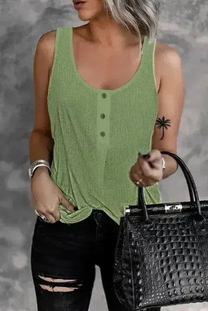 Button Textured Cotton Tank Top