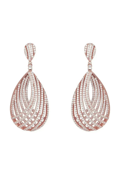 Vortex Teardrop Rose Gold Earrings | Bridal Statement Jewelry -femstylo