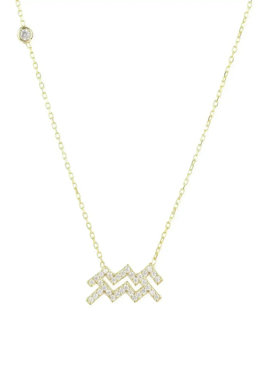 Aquarius Zodiac Necklace - 22K Gold Plated Sterling Silver Pendant | Femstylo