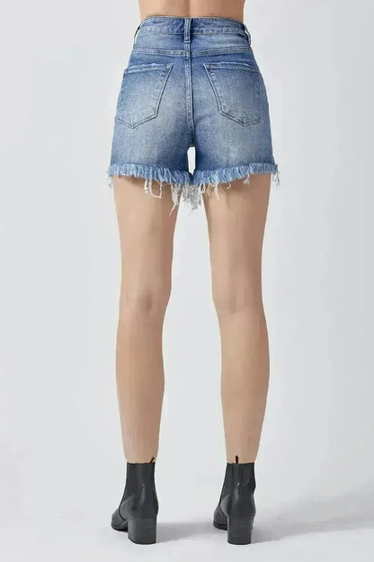 Raw Hem Asymmetrical Waist Denim Shorts - Femstylo
