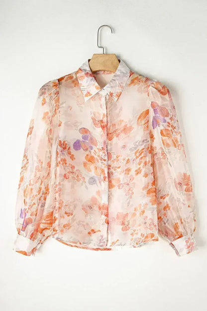 White Balloon Sleeve Floral Shirt - Loose Fit Blouse | Femstylo