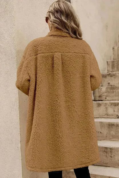 Blue Teddy Coat – Contrast Flap Pockets & Single Breasted