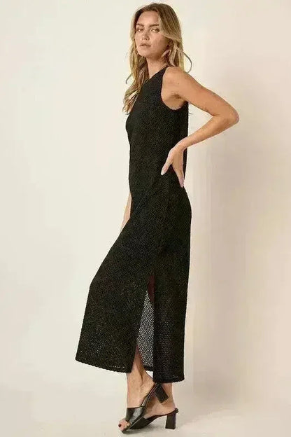 Mittoshop Side Slit Dress – Sleeveless Round Neck w/Slit