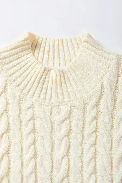 Cable Knit Sweater Vest – High Neck & Textured Oatmeal